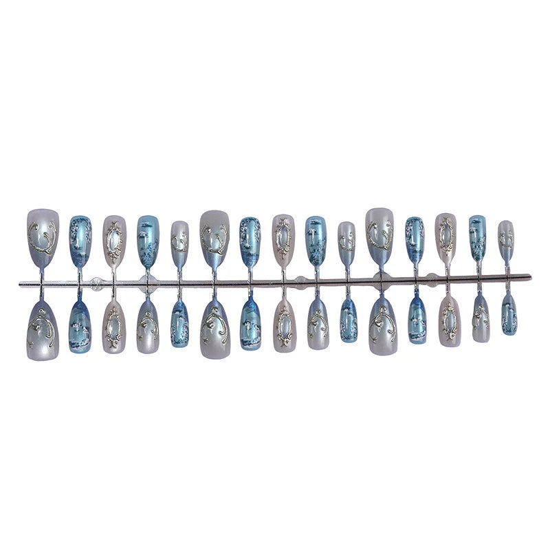 Press-On Nail Set 3D & Glitter Reusable Easy Application