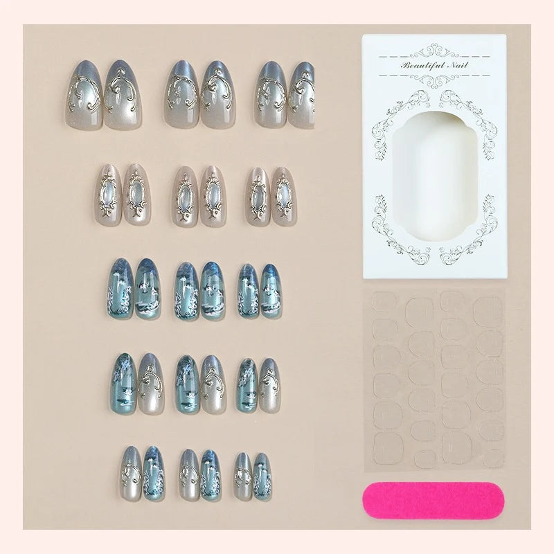 Press-On Nail Set 3D & Glitter Reusable Easy Application