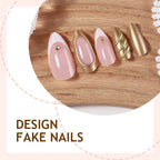 Press-On Nail Set 3D Gold Accents 24 Pieces