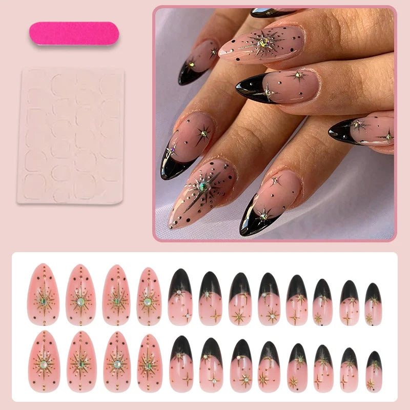Press-On Nail Set 3D Stars & Glitter Glue Included