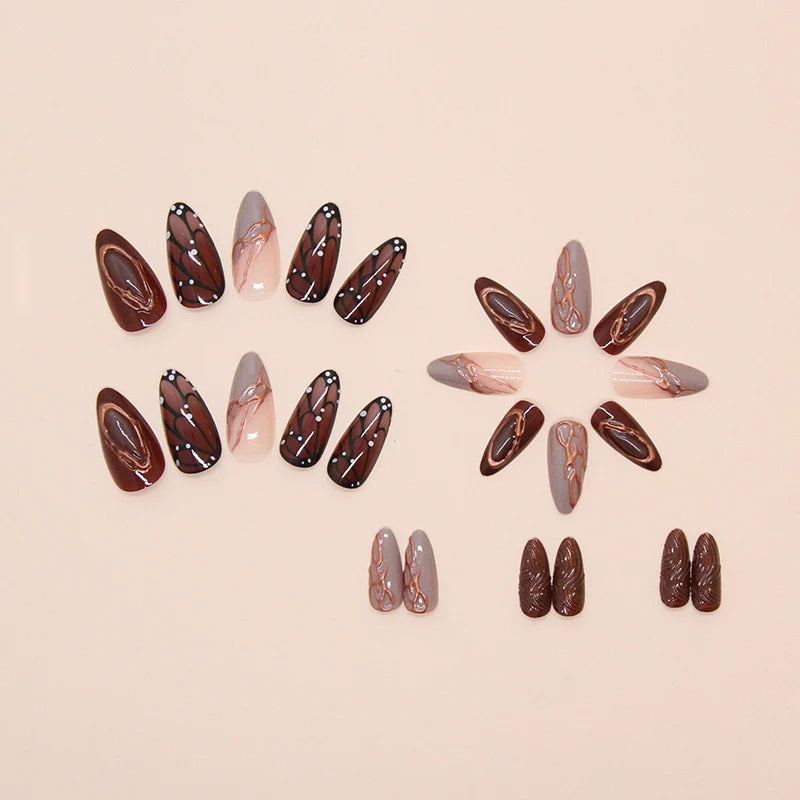 Press-On Nail Set Abstract Art Glue-On Reusable