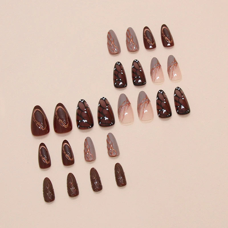 Press-On Nail Set Abstract Art Glue-On Reusable