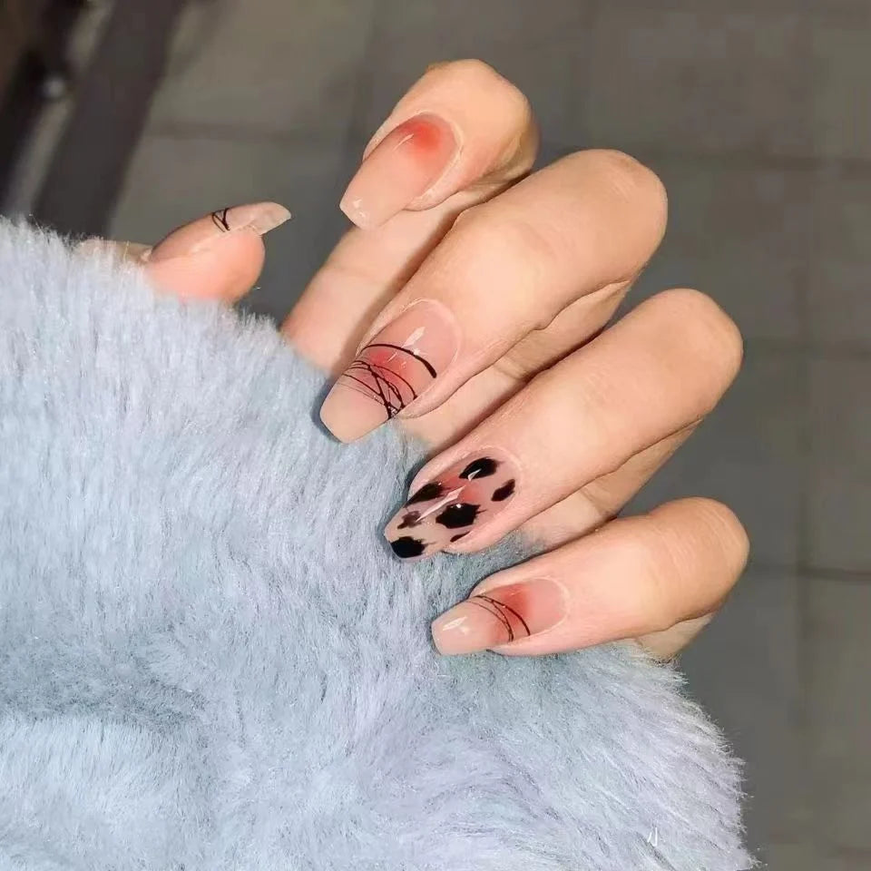 Press-On Nail Set Abstract Design Adhesive Backing & Comfortable Fit