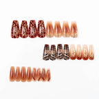 Press-On Nail Set Abstract Gold Accents & Leopard Print