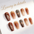 Press-On Nail Set Abstract Gold Accents & Leopard Print