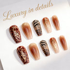 Press-On Nail Set Abstract Gold Accents & Leopard Print
