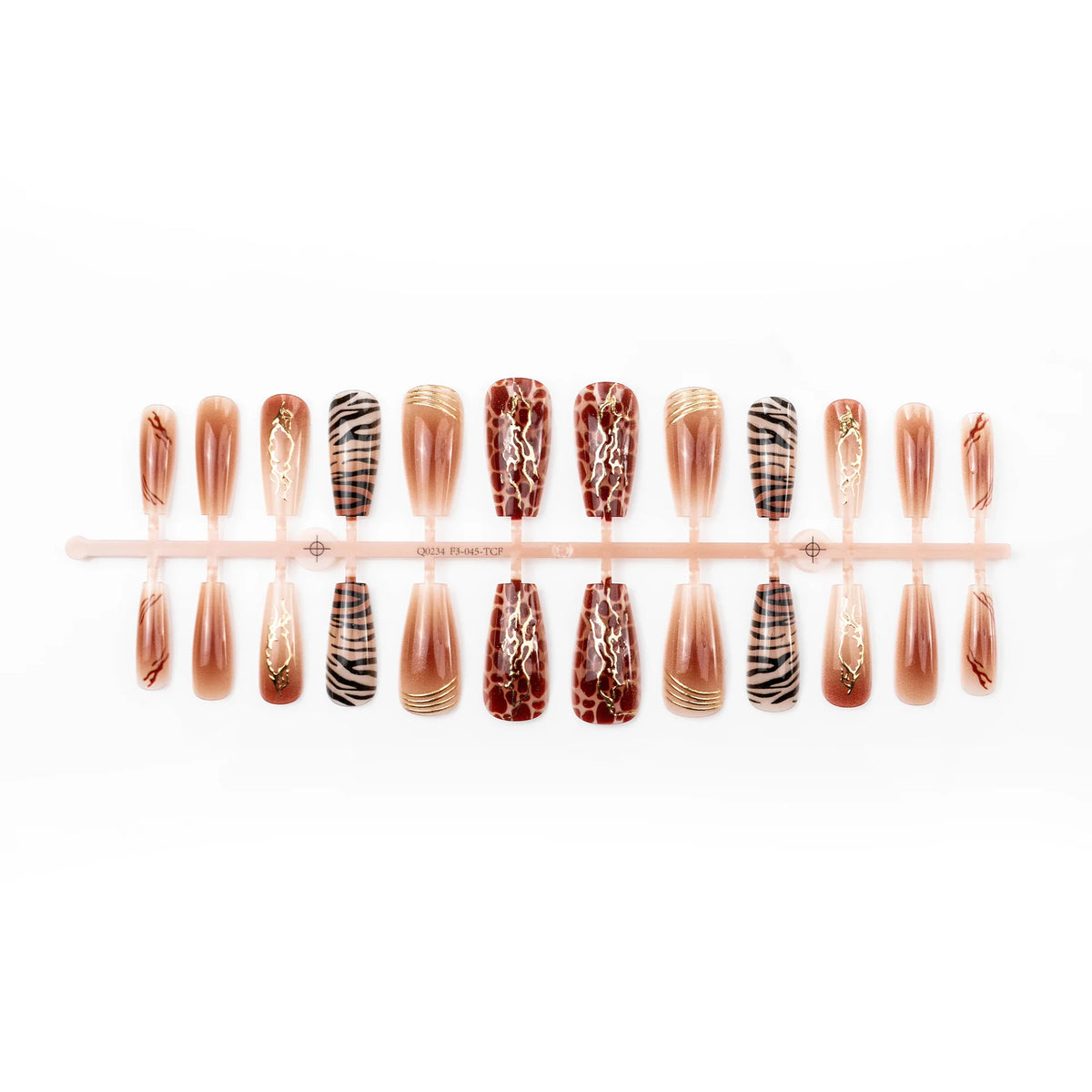 Press-On Nail Set Abstract Gold Accents & Leopard Print