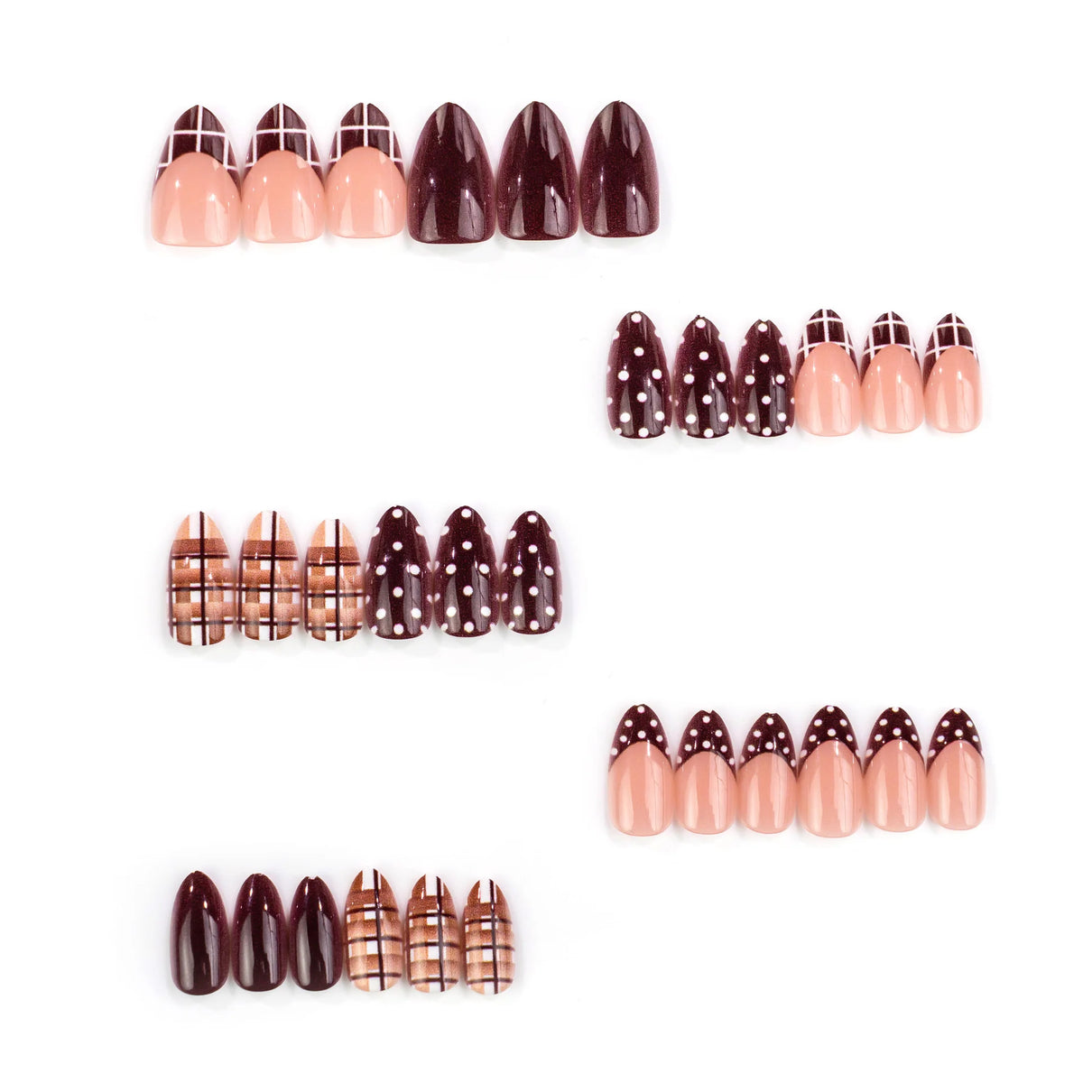 Press-On Nail Set Abstract Plaid & Dot Adhesive Tabs