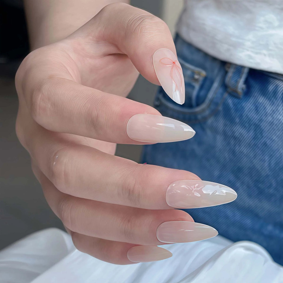 Press-On Nail Set Acrylic 3D Bow Set of 24