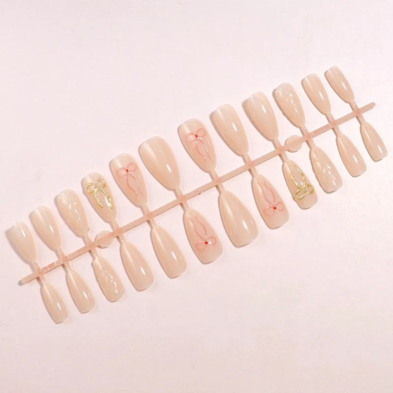 Press-On Nail Set Acrylic 3D Bow Set of 24