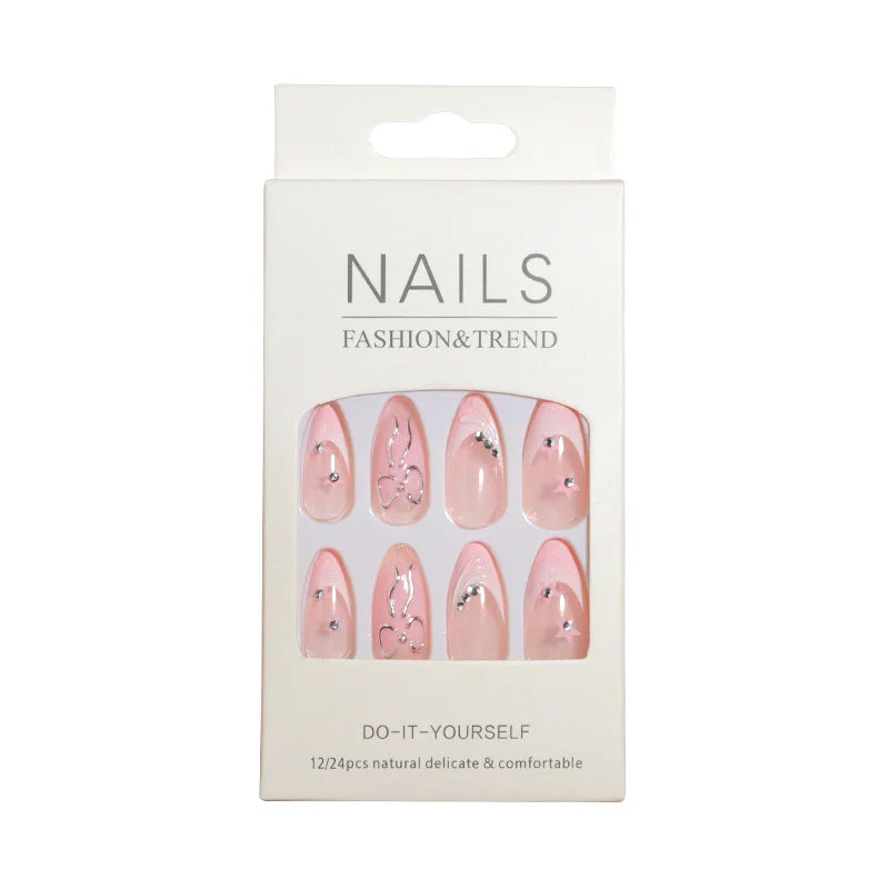 Press-On Nail Set Acrylic 3D Bow Set of 24