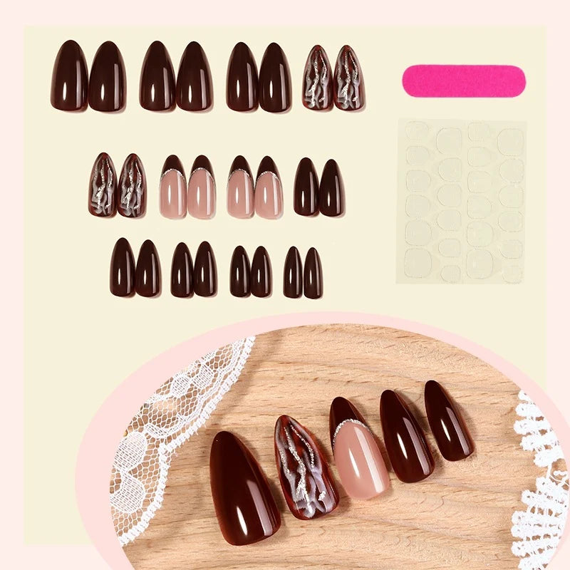 Press-On Nail Set Acrylic 3D Designs & Self-Adhesive