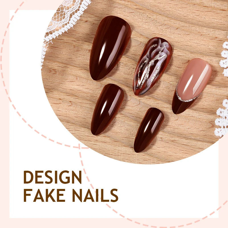 Press-On Nail Set Acrylic 3D Designs & Self-Adhesive