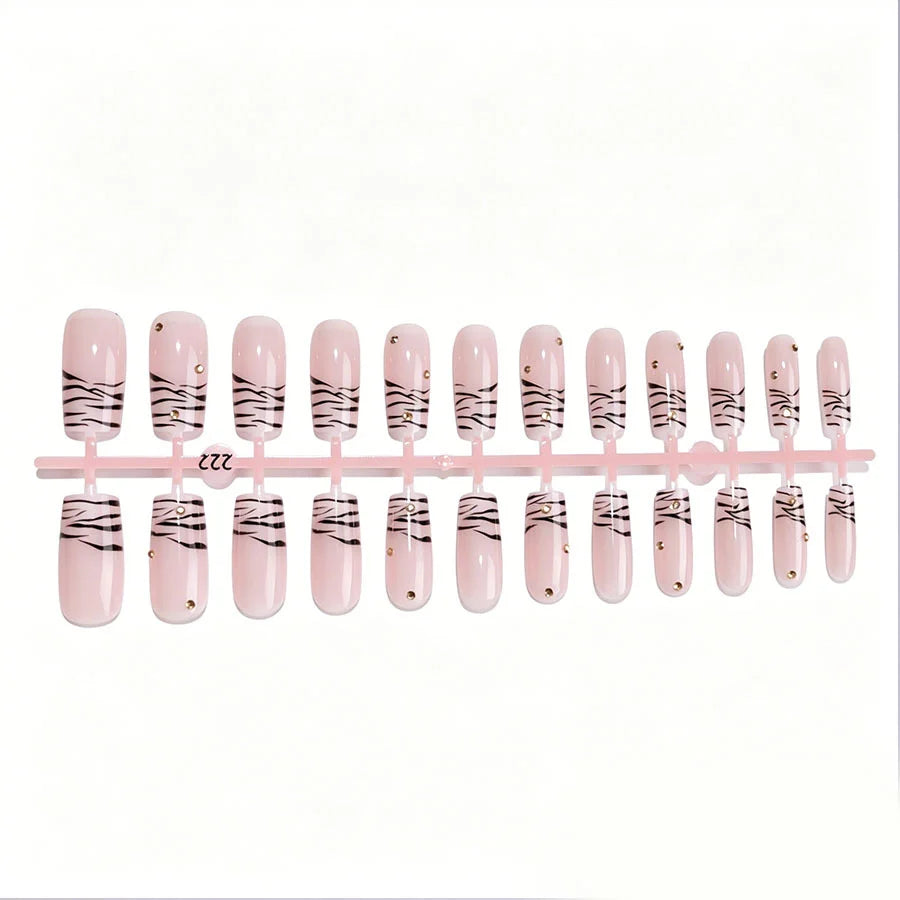 Press-On Nail Set Acrylic Black & Gold Glue-Free