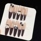 Press-On Nail Set Acrylic Bow & Sparkle Reusable