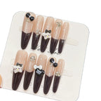 Press-On Nail Set Acrylic Bow & Sparkle Reusable
