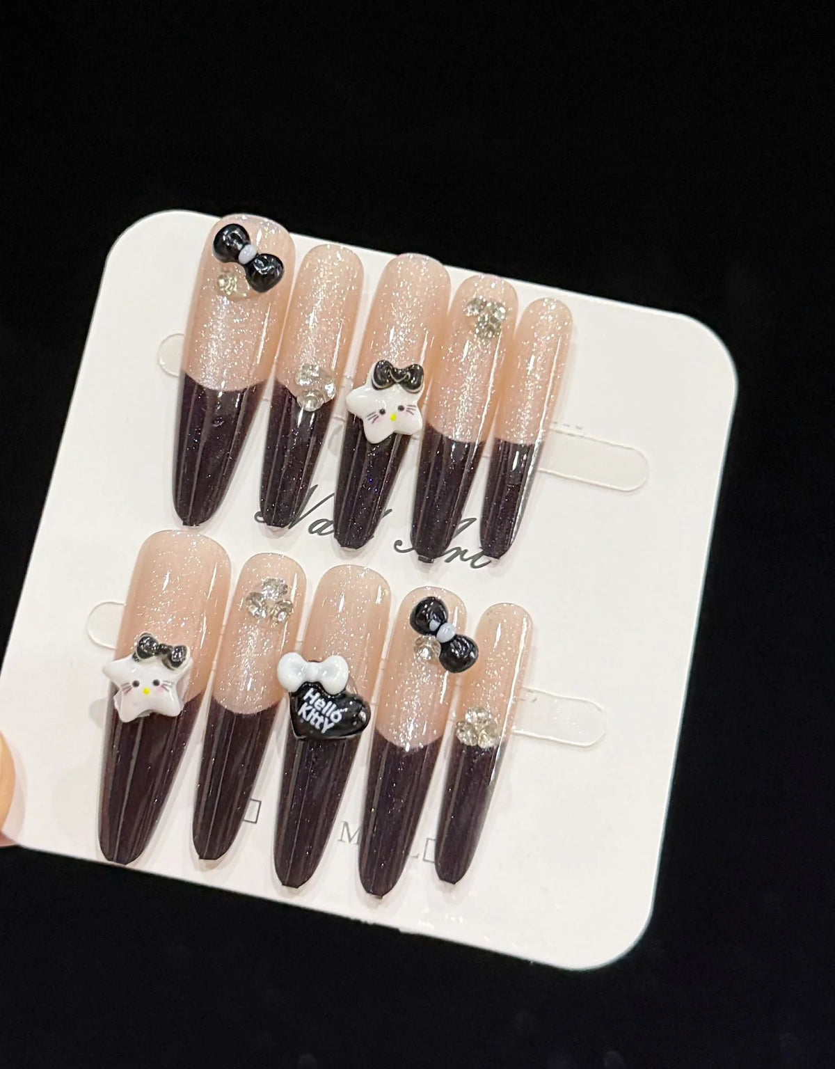 Press-On Nail Set Acrylic Bow & Sparkle Reusable