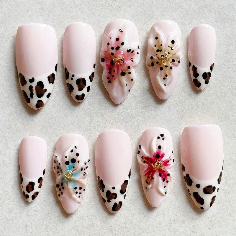 Press-On Nail Set Acrylic Floral & Animal Designs