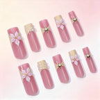 Press-On Nail Set Acrylic Floral Design Easy Application