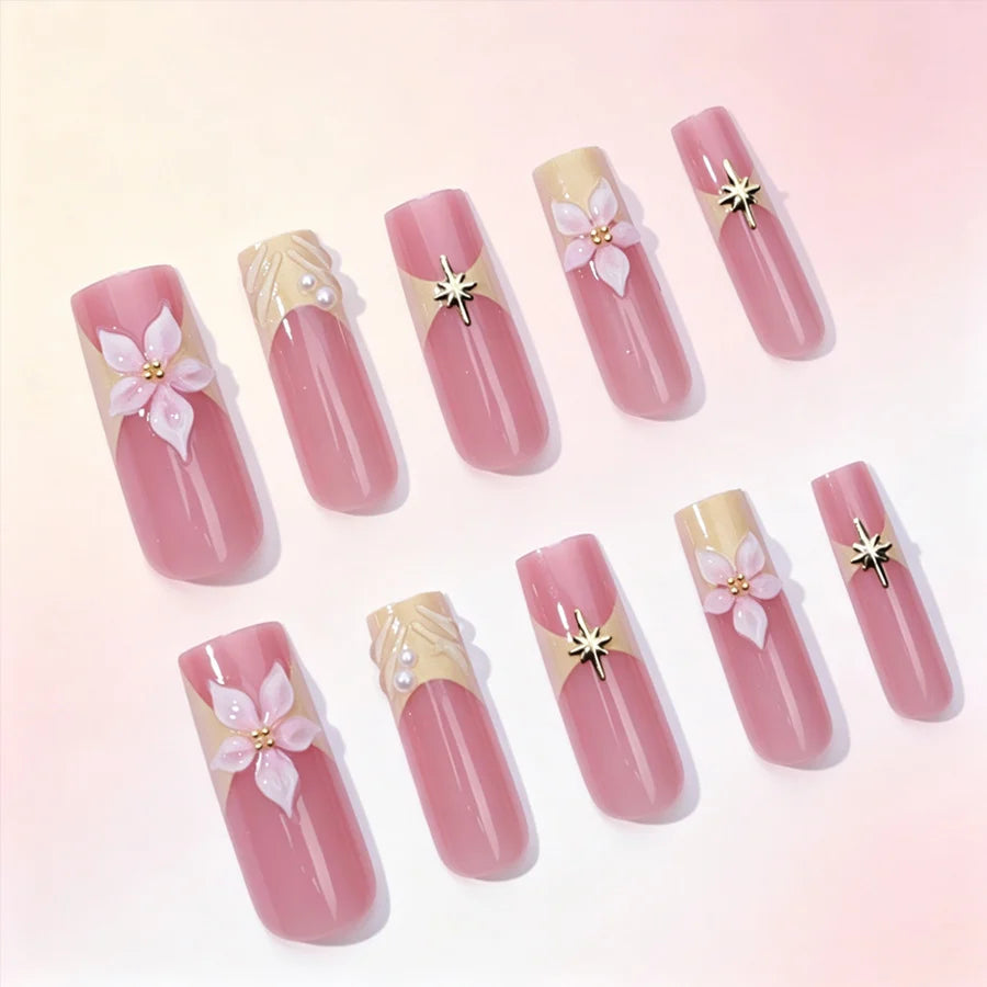 Press-On Nail Set Acrylic Floral Design Easy Application