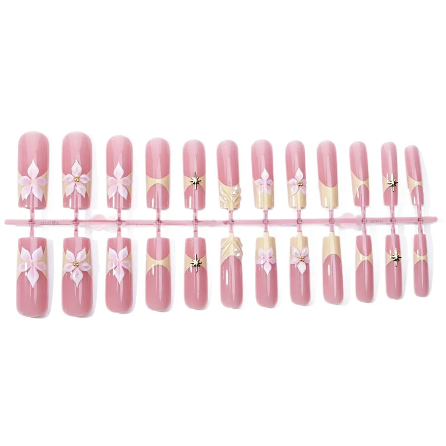 Press-On Nail Set Acrylic Floral Design Easy Application