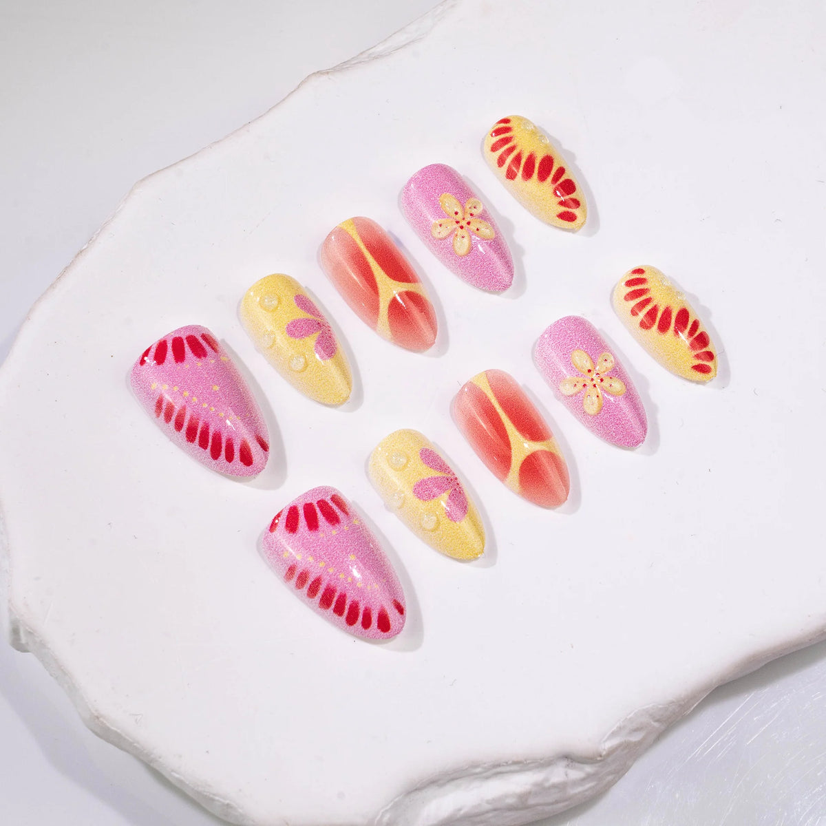 Press-On Nail Set Acrylic Floral Design Long-Lasting Wear