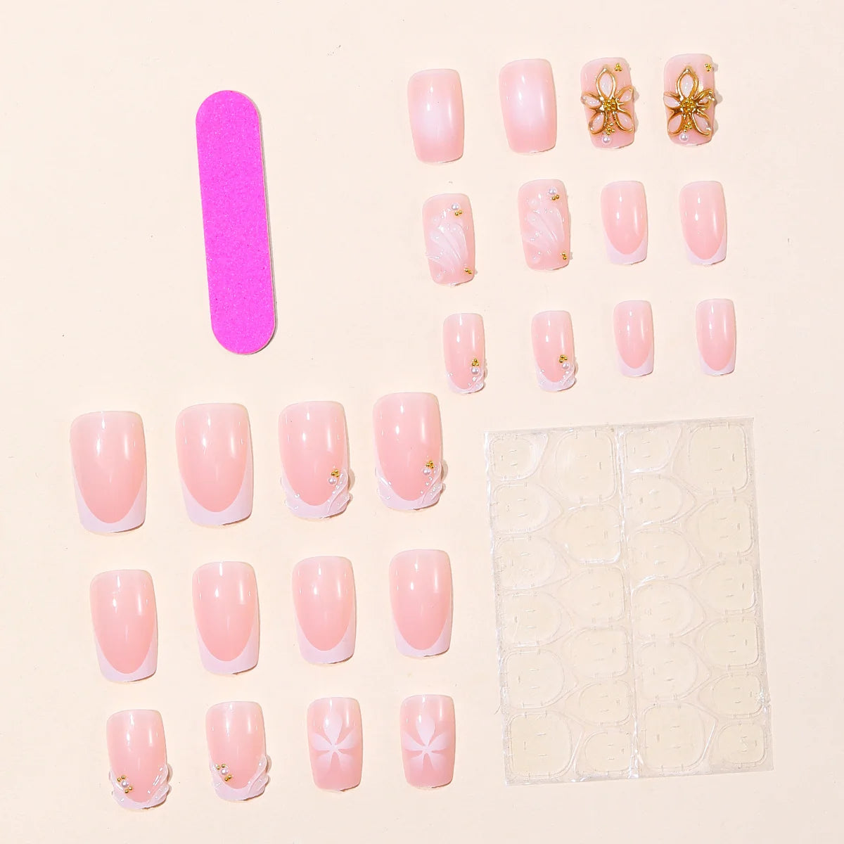 Press-On Nail Set Acrylic Floral Easy Application