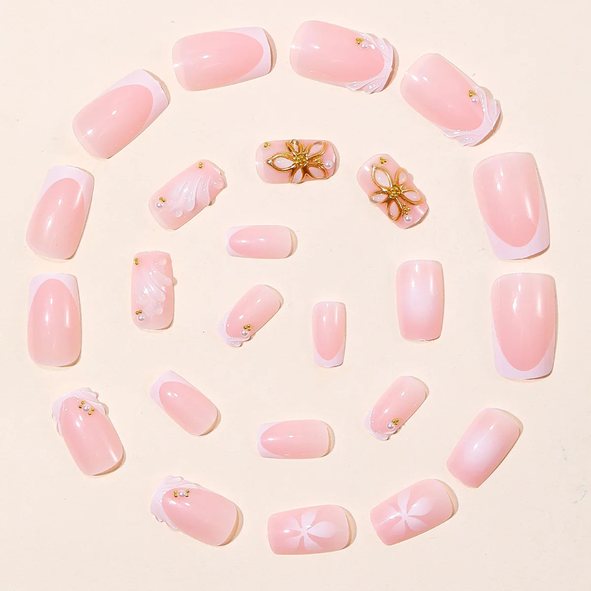 Press-On Nail Set Acrylic Floral Easy Application