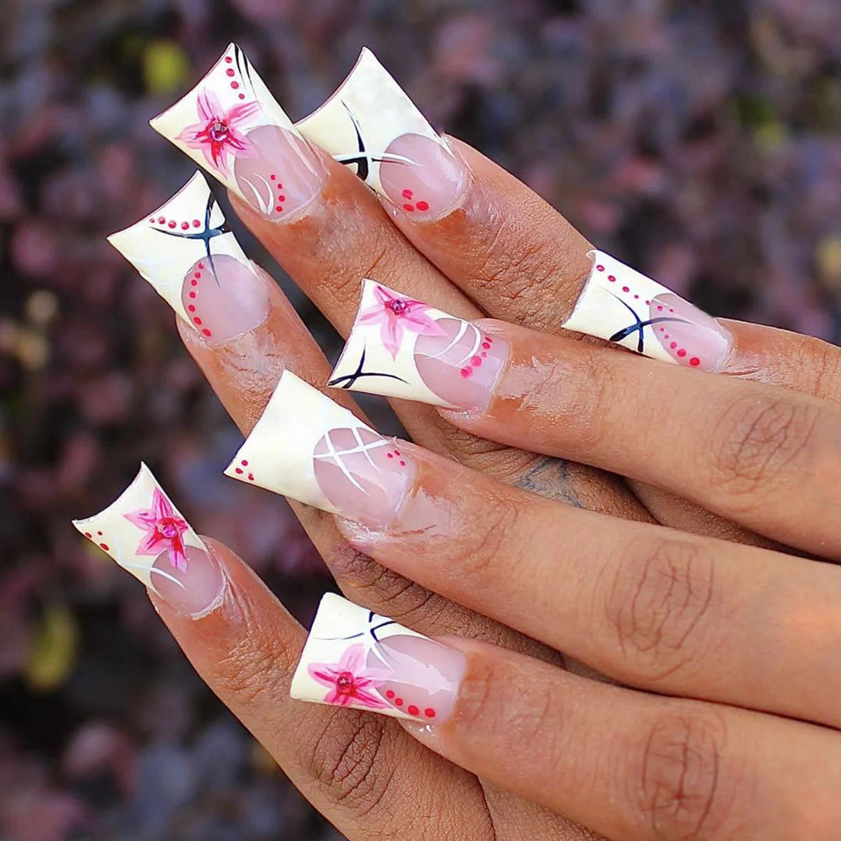 Press-On Nail Set Acrylic Floral Easy Application