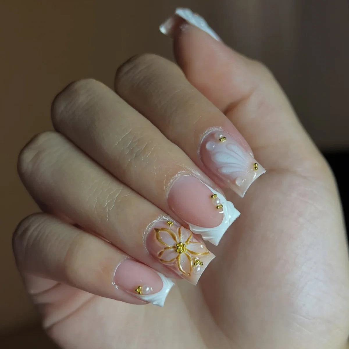 Press-On Nail Set Acrylic Floral Easy Application
