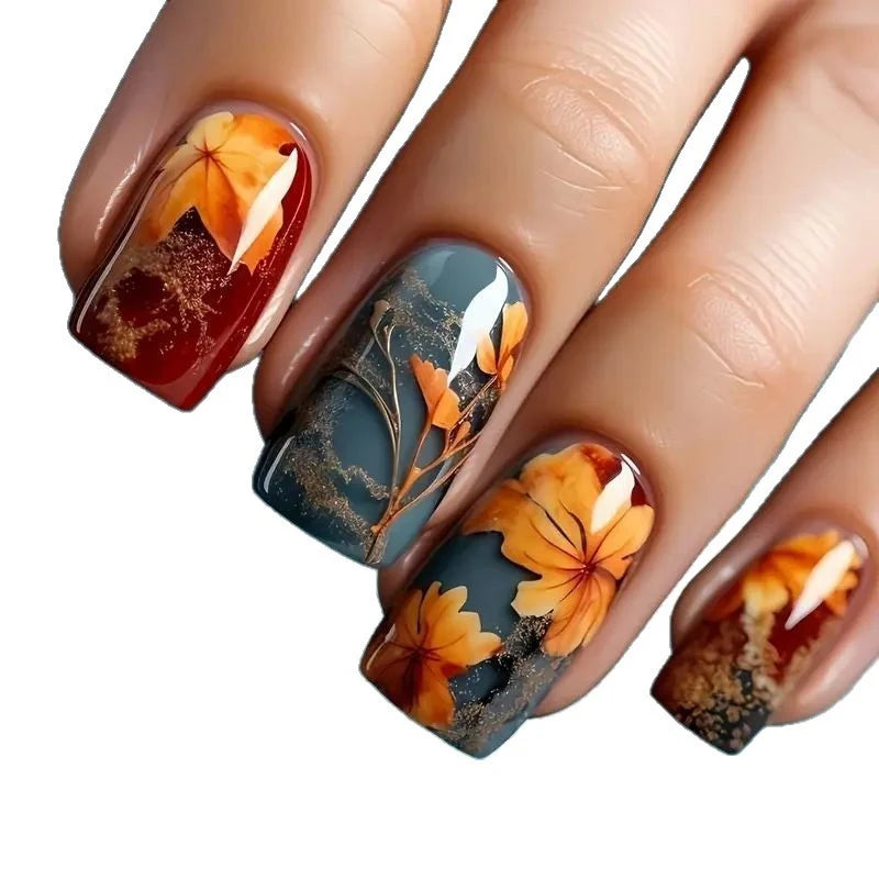 Press-On Nail Set Acrylic Floral Easy Application