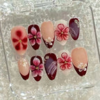 Press-On Nail Set Acrylic Floral Embossed Salon Quality