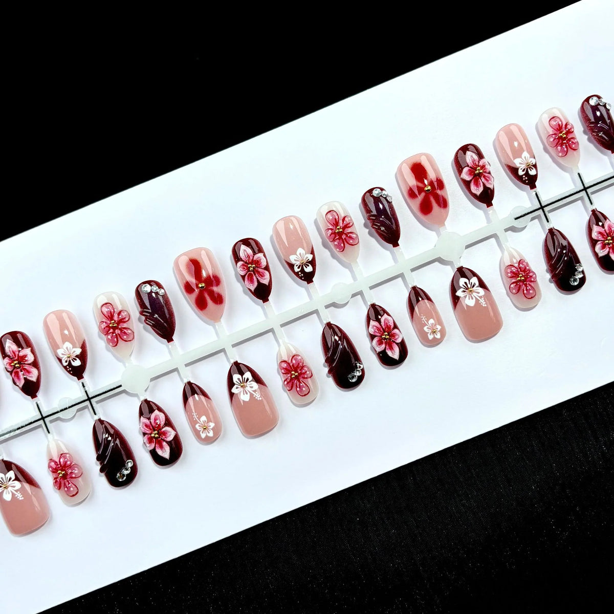 Press-On Nail Set Acrylic Floral Embossed Salon Quality
