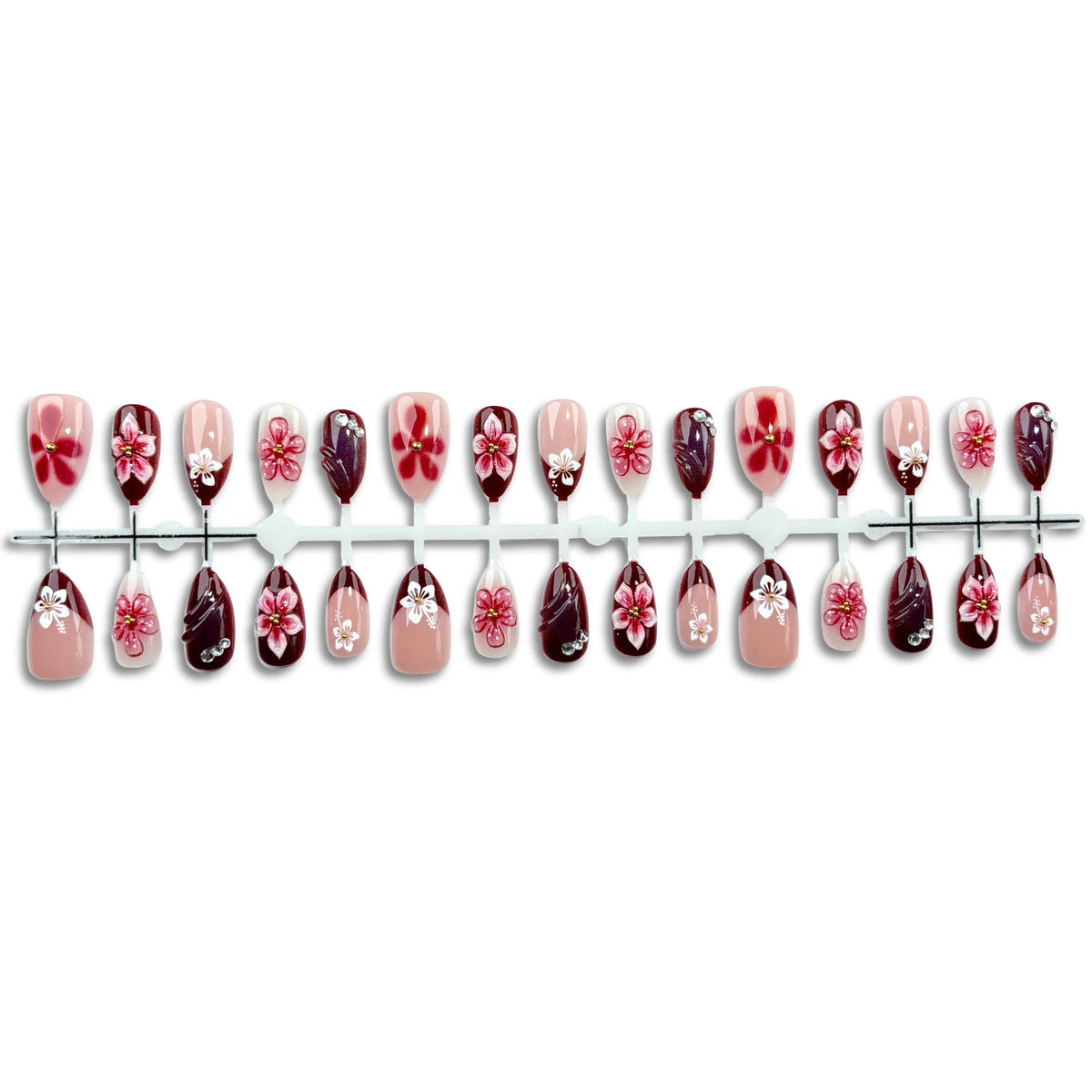 Press-On Nail Set Acrylic Floral Embossed Salon Quality