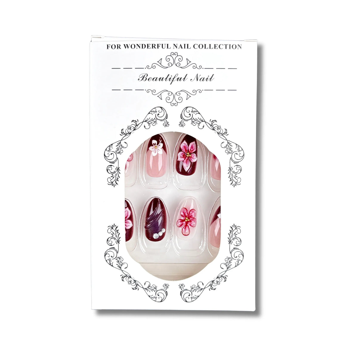 Press-On Nail Set Acrylic Floral Embossed Salon Quality