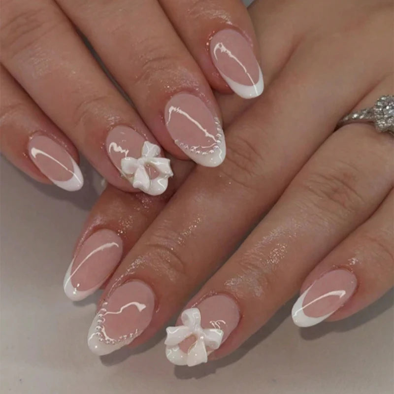 Press-On Nail Set Acrylic Floral & French Tips