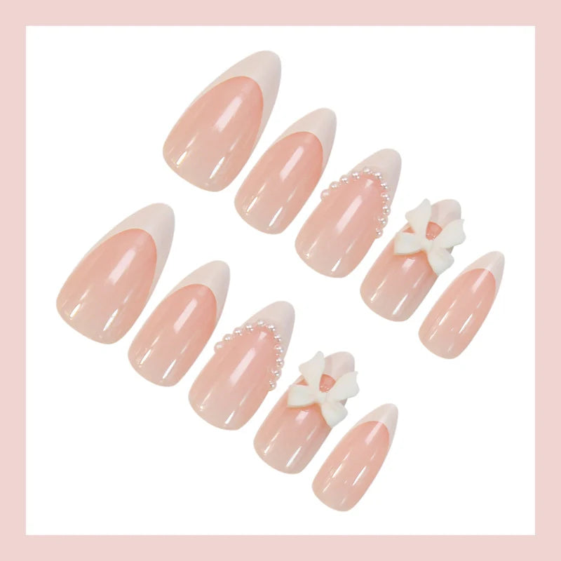 Press-On Nail Set Acrylic Floral & French Tips