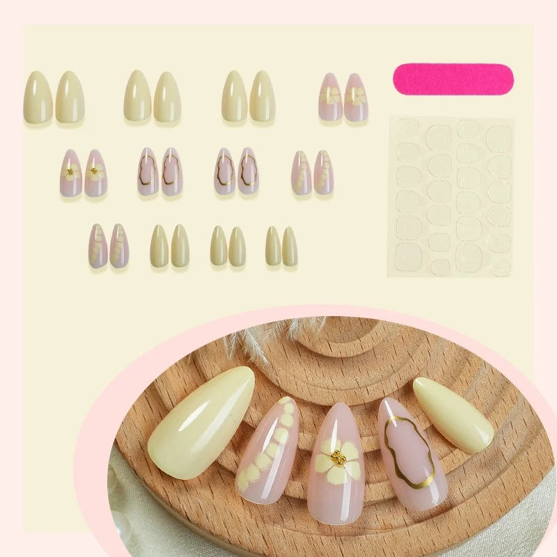 Press-On Nail Set Acrylic Floral & Gem Embellishments