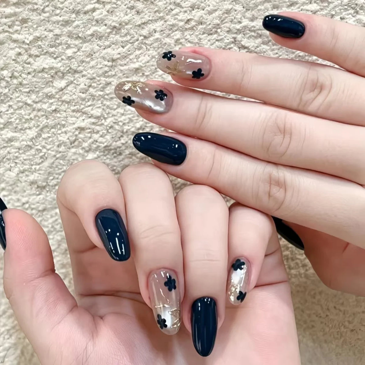 Press-On Nail Set Acrylic Floral Glossy Finish