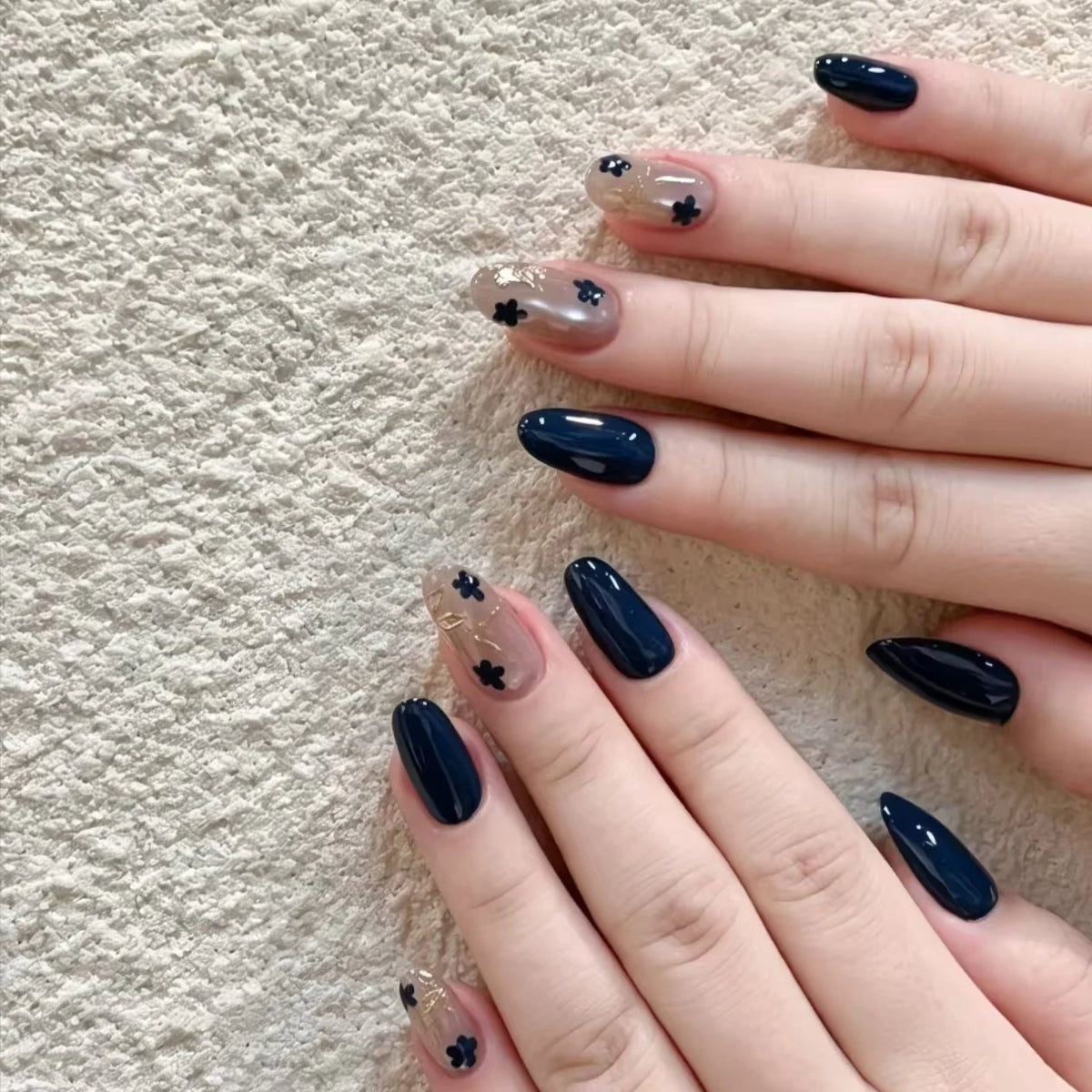 Press-On Nail Set Acrylic Floral Glossy Finish