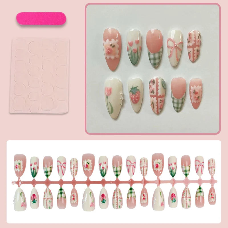 Press-On Nail Set Acrylic Floral Long Lasting