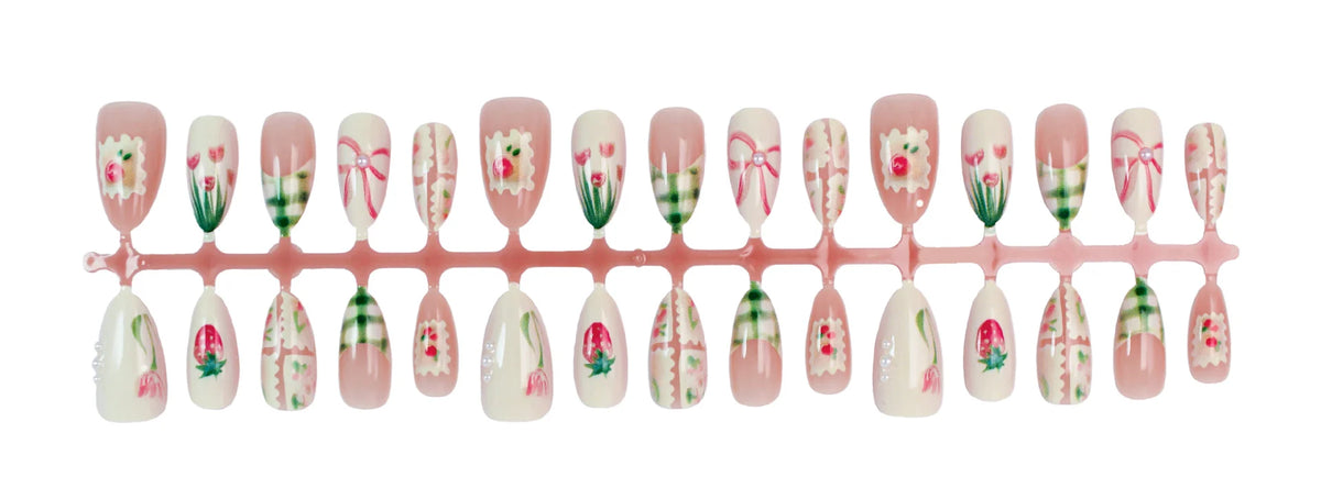 Press-On Nail Set Acrylic Floral Long Lasting