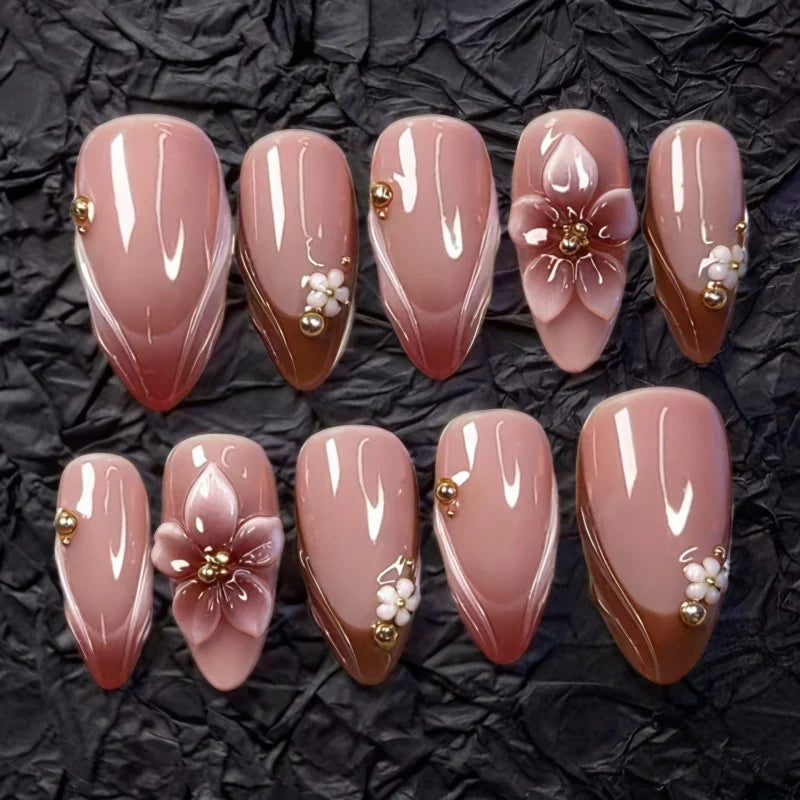 Press-On Nail Set Acrylic Floral Reusable