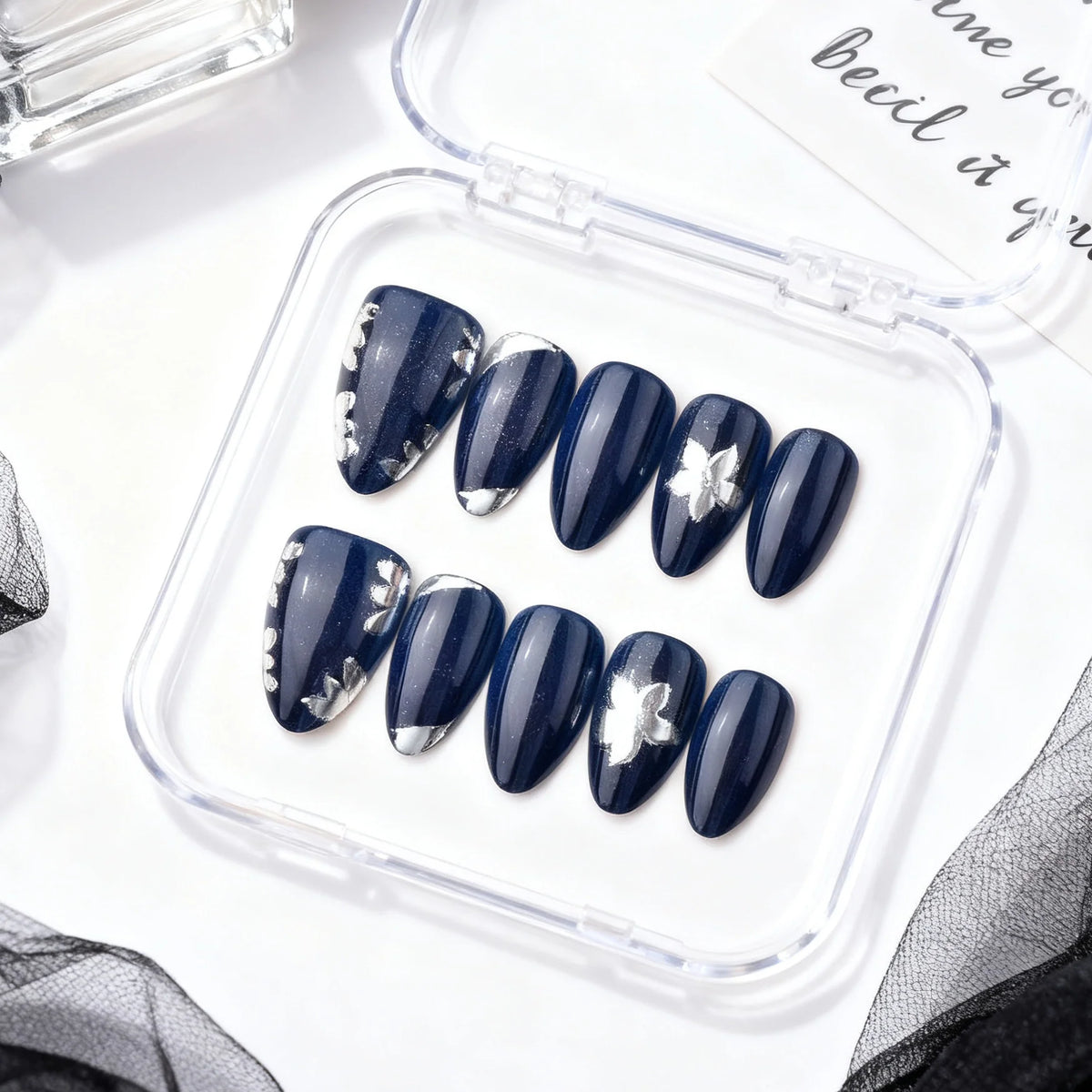 Press-On Nail Set Acrylic Floral Reusable