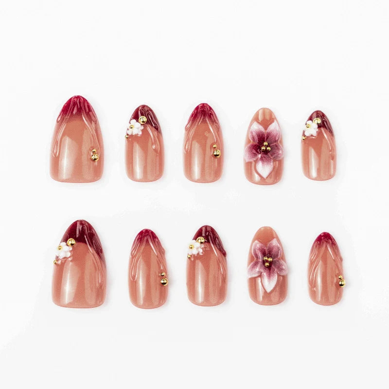 Press-On Nail Set Acrylic Floral Reusable