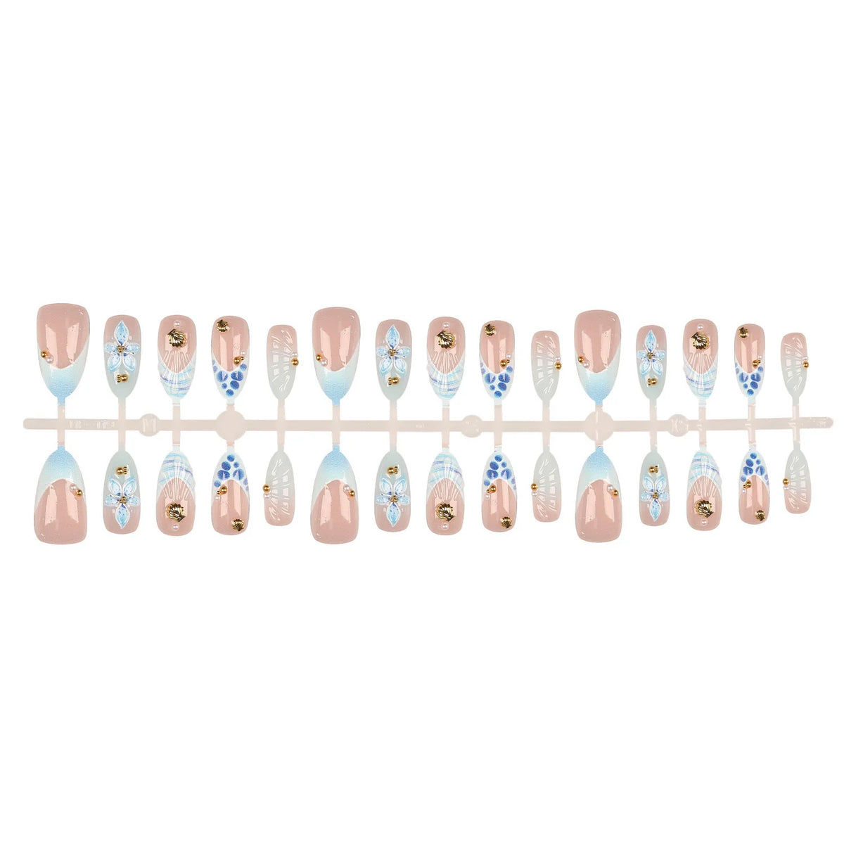 Press-On Nail Set Acrylic Floral & Shell Peel-And-Apply