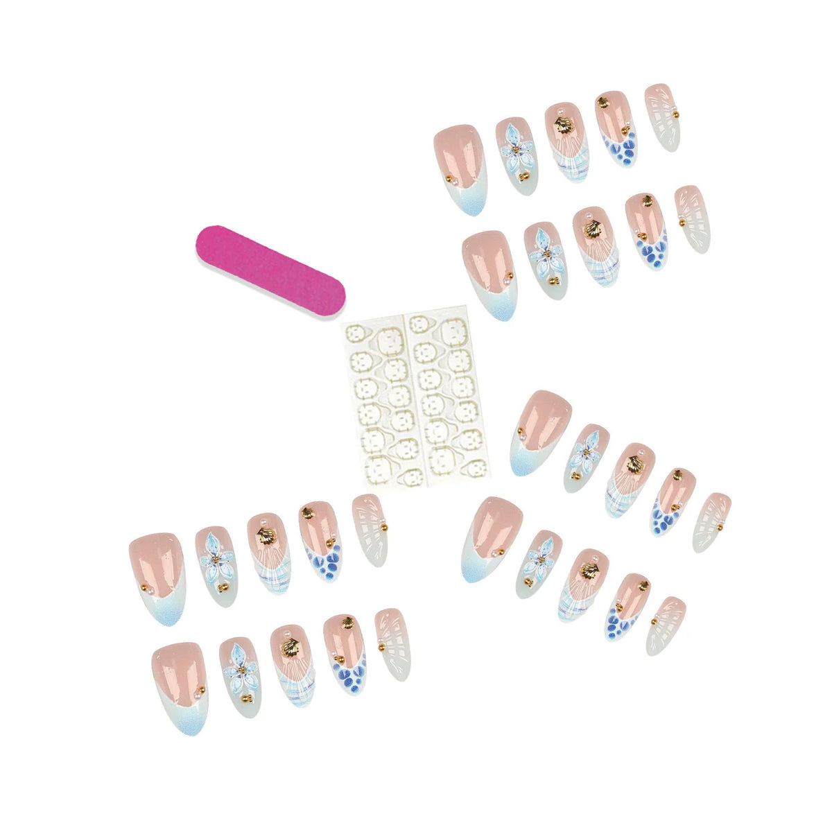 Press-On Nail Set Acrylic Floral & Shell Peel-And-Apply