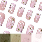 Press-On Nail Set Acrylic Hand-Painted Floral Set of 24