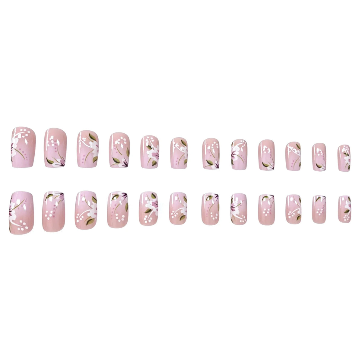 Press-On Nail Set Acrylic Hand-Painted Floral Set of 24