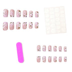Press-On Nail Set Acrylic Hand-Painted Floral Set of 24